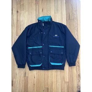 Vtg 80s Official Ford Motorsport Jacket Dark Navy Blue With Stow Away Hood‎ Sz M